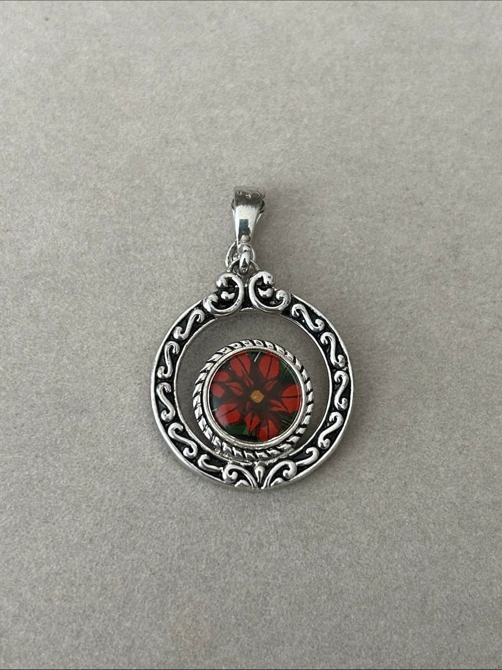 Magnabilities Silver-Tone Red Floral Filigree Pendant Necklace - Women Jewelry